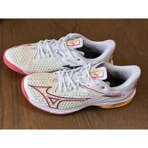Mizuno Women's Wave Exceed Tour 6 AC Tennis Court Shoes White/Coral/ Citrus S 9